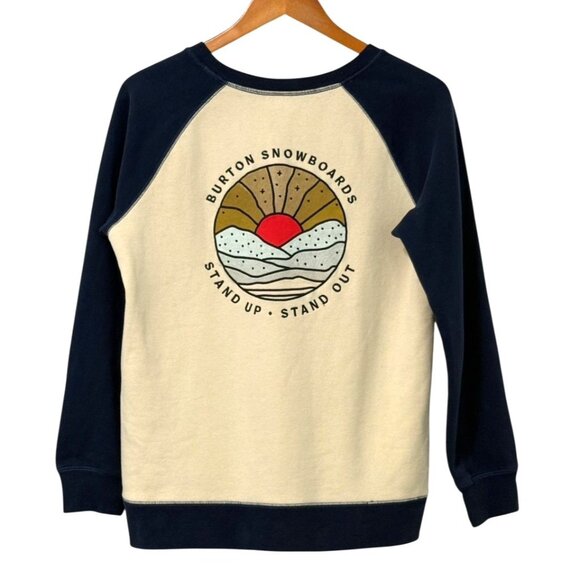 Burton Snowboards Keeler Crew Fleece Sweatshirt Cream Navy Embroidered Size M - Picture 1 of 10